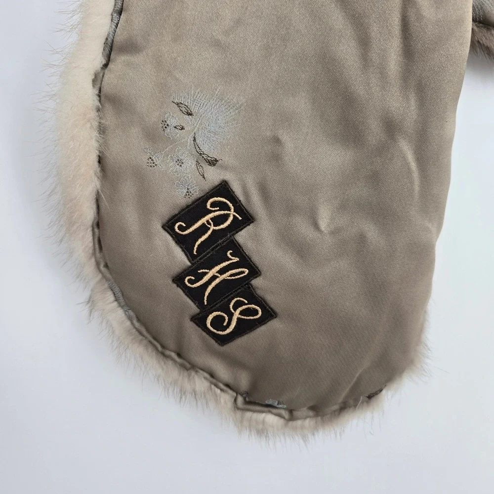 Vintage genuine mink fur shawl with front pockets - light brown, US made